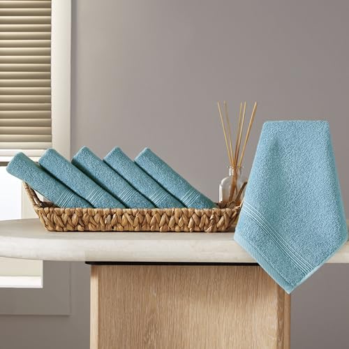 Ozdilek 6-Piece Washcloth Set 13x13 Towels 100% Turkish Cotton, Soft, Absorbent, Gentle on Sensitive Skin, Multi-Purpose Use, Washable, Reusable, Ideal for Baby Care & Spa 6 Towels (Milky Blue) - color: Milky Blue