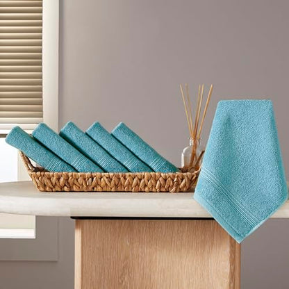 Ozdilek 6-Piece Washcloth Set 13x13 Towels 100% Turkish Cotton, Soft, Absorbent, Gentle on Sensitive Skin, Multi-Purpose Use, Washable, Reusable, Ideal for Baby Care & Spa 6 Towels (Milky Blue) - color: Milky Blue