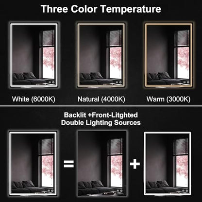 LED Bathroom Mirror with Lights, Anti-Fog, Dimmable, Lighted Bathroom Vanity Mirror for Wall, UL-Certified (48 x 36) - size: 48"L x 36"W