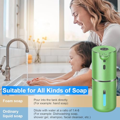 OHIFAST Automatic Foaming Soap Dispenser Touchless, USB Rechargeable Smart Hand Soap Dispenser, 6-Level Adjustable, 12.8oz/380mL Wall Mounted for Bathroom Kitchen Dish Soap-Green - color: Green, style: Foam