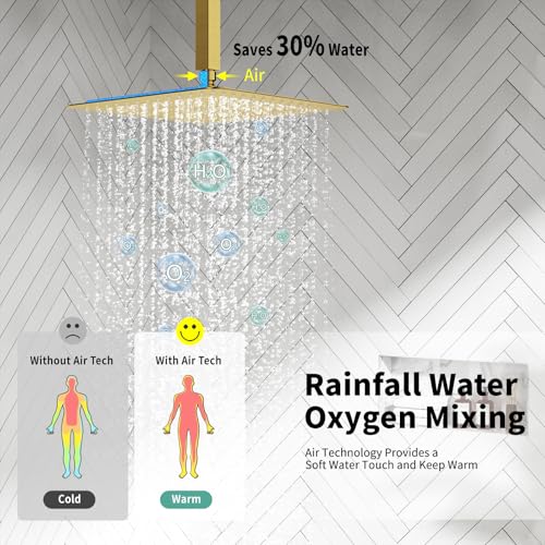 SR SUN RISE 12 Inch Ceiling Mounted Shower System Rain Mixer Shower Combo Set Rainfall Shower Head System Brushed Gold Shower Faucet Trim Repair Kits with Shower Rough-in Valve Body and Trim - color: Brushed Gold, style: 12 inch