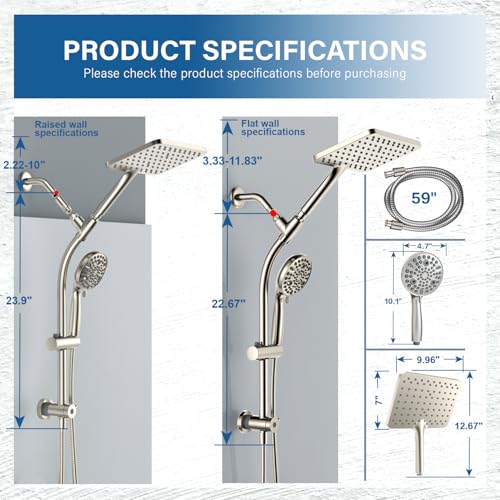 Rain Shower Head with Handheld High Pressure rainfall Shower Heads with Handheld Spray Combo,Brushed Nickel - color: Brushed Nickel