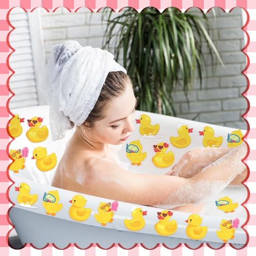 Yaomiao 24 Pcs Duck Bathtub Non Slip Stickers Bathroom Tubs Anti Slip Decal | Shiny, Sparkle, Glitter, Peva, 4.53inch, Easy Apply, Scraper, No Residue, for Shower Stairs Floor, Cute, Safety,Grip - style: Duck