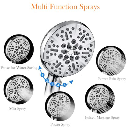Shower Head with Handheld High Pressure-Full Body Coverage Powerful Rain Showerhead Extra 60" Long Hose and Adjustable Brass Joint Holder- The Perfect Detachable Heads for Bathroom Upgrade - color: Polished Chrome, style: 5 Modes