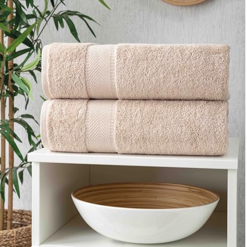Personalized Towel Set, Custom Bath Towels with Name, Turkish Cotton Beige | Bath Sheet, 100% Cotton, Embroidered, Monogrammed, Customized Gift For Adults, Wedding, Bridal Shower, Housewarming - color: Beige, size: Oversized Bath Sheet - 1 Piece
