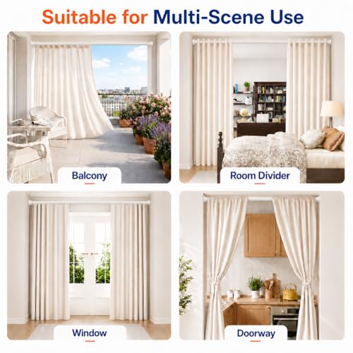 ALLZONE Tension Curtain Rod for Window, 83-123 Inches, Heavy Duty Curtain Rods No Drilling, Non-Slip Bathroom Shower Tension Rod, Renter Friendly, Adjustable, Spring Loaded, Extra Long, White - color: White, size: 83-123 Inches