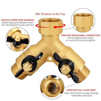 Heavy-Duty Brass 2-Way High-Flow Garden Hose Splitter, Outdoor Faucet Y-Valve Diverter Connector with Butterfly Handle, Full-Flow Water Hose Adapter (Valve butterfly handle - 1-piece) - color: Valve butterfly handle - 1-piece