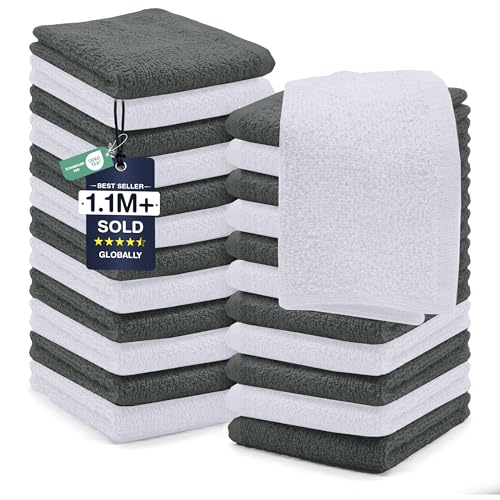 DAN RIVER 24 Pack Wash Cloths for Showering [12x12] - 100% Cotton Washcloths Premium Quality Flannel Face Cloths for Bathroom, Highly Absorbent and Soft Feel Wash Clothes, Grey & White - color: Assorted 3, size: Wash Cloth (PK 24) - 12x12