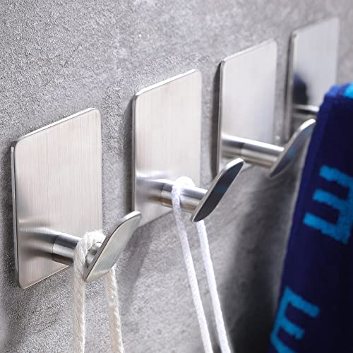 DELITON Adhesive Towel Hooks - SUS 304 Stainless Steel Shower Hooks for Bathroom Kitchen, No Drill for Hanging Towel Robe Coat(Silver, 26lb Max) - color: Silver