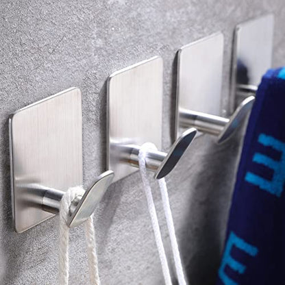 DELITON Adhesive Towel Hooks - SUS 304 Stainless Steel Shower Hooks for Bathroom Kitchen, No Drill for Hanging Towel Robe Coat(Silver, 26lb Max) - color: Silver