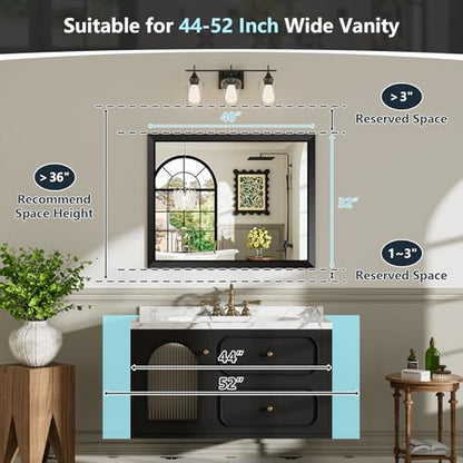 40x32 Inch Black Bathroom Mirror for Wall, Beveled Framed Rectangle Bathroom Vanity Mirrors for Over Sink, Bedroom, Living Room, Entryway, Anti-Rust, HD Tempered Glass, Horizontally/Vertically - size: 40"L x 32"W