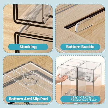 Stackable Storage Drawers, 3 Pack Clear Acrylic Makeup & Baby Bottle Storage Organizer, Versatile Storage Bins for Vanity, Under Sink, Kitchen Cabinets & Pantry (3 Pack)