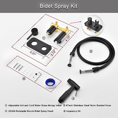 Matte Black Bidet Sprayer for Toilet, Hot and Cold | Warm Water, Hot and Cold Mixing Valve, Handheld, Bidet Attachment