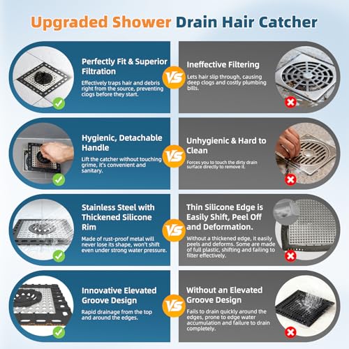 Hibbent Upgraded Shower Drain Hair Catcher, Shower Cover for Bathroom Floor 4" Drain, Anti-Clogging Bathtub Strainer, Stainless Steel Kitchen Sink Strainer with Handle, Black - color: 4' Black