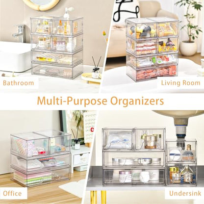 4 Pack Stackable Storage Drawers, Clear Acrylic Organizer, Makeup Organizer | with Pull-out Drawer,Pantry Organization for Beauty Supplies,Ideal for Vanity, Bathroom,Cabinet - style: 2 Small+2 Wide