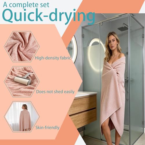 Extra Large Microfiber Bath Towels Set of 6 for Adults, 35″ x 70″, Soft and Super Absorbent, Quick Dry, No Fading and No Lint, Luxury Towel Set for Bathroom, Spa, Gym, Travel - Pink - color: Pink 6-pack