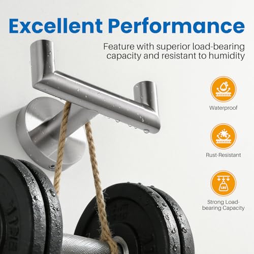 Shower Towel Hook, Wall Mount Robe Hook Holder, Brushed Nickel | Stainless Steel Material, Double Hooks Design, Rust-Resistant, Strong Load-bearing Capacity - color: Brushed Nickel