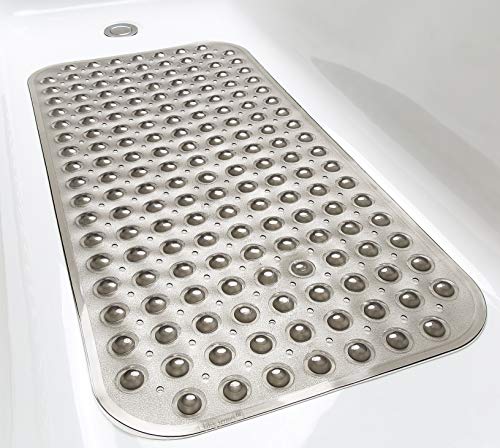 Medium Non-Slip Bathtub & Shower Mat 31x16 (Smooth/Non-Textured Tubs Only) Safe, Clean, Machine-Washable, Superior Grip&Drainage, Vinyl, Transparent Gray (Grey) - color: Transparent Gray (Grey), size: Large (31"x16")