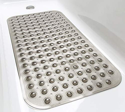 Medium Non-Slip Bathtub & Shower Mat 31x16 (Smooth/Non-Textured Tubs Only) Safe, Clean, Machine-Washable, Superior Grip&Drainage, Vinyl, Transparent Gray (Grey) - color: Transparent Gray (Grey), size: Large (31"x16")