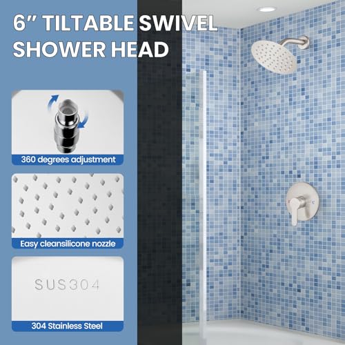 Airuida Shower Faucet Set,6 Inch Chrome Polish Shower Trim Kit | Round Rainfall Shower Head,Single Handle,Male Threads Rough-in Valve,Wall Mount Bathroom System - color: Chrome, size: 6 Inch