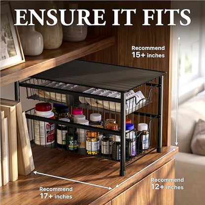 Simple Houseware Stackable Sliding Basket Organizer Drawer, Black, 2-Tier - color: Black, size: 2-tier