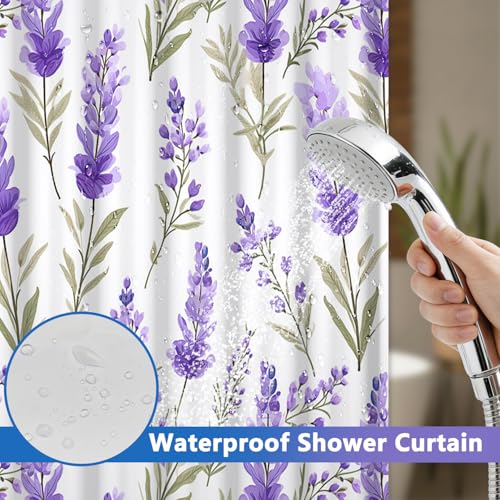 No Hook Shower Curtain and Liner Set, Lavender Shower Curtain with Snap in Liner and Mesh Top Window, Purple Floral Waterproof Fabric Shower Curtains with Weighted Hem for Bathroom Hotel, 71x74 Inches - color: Lavender Garden