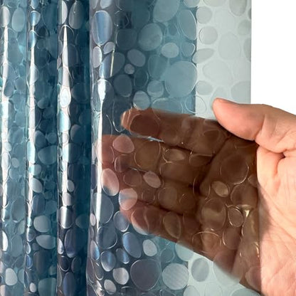Dark Blue Plastic Shower Curtain Liner, 3D Pebble, 70x72 inch | 100% waterproof, PEVA, modern 3D pattern, 12 rust-free pouch holes, fits standard tubs, for home, hotel, dorm - color: Pebble-dark Blue