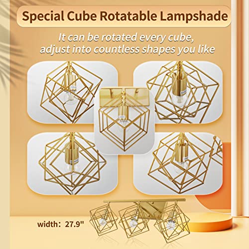 Bathroom Vanity Light with 3 Bulbs Bathroom Light Fixtures Over Mirror with 3 Rotatable Cube Shades Modern Wall Mounted Brushed Brass Gold - color: Brushed Brass, size: 3-Lights ( 28" Width )