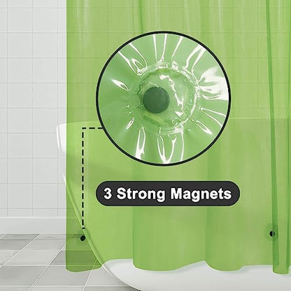Barossa Design Clear Green Shower Curtain Liner Standard Size | Premium PEVA, PVC Free, Metal Grommets, Waterproof Lightweight Translucent Green Shower Curtain with 3 Magnets for Bathroom - color: Clear Green, size: 72"W x 72"L (Pack of 1)