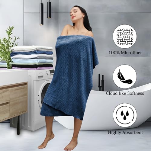 Hailea Navy Bath Towels Set 35x70 Inches - Luxury 600 GSM Oversized Bath Sheet Towel,Extra Large Microfiber - Quick Dry,Highly Absorbent,Super Soft Shower Towels Spa Hotel Bathroom Towel Set (4-Pack) - color: Navy Blue, size: 4-Piece Set