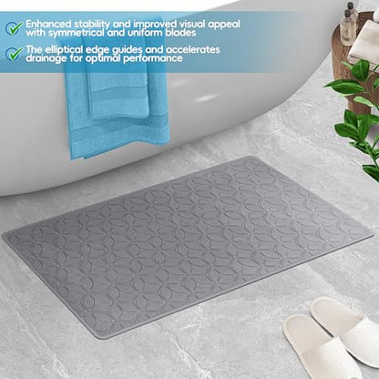 Non-Slip Rubber Bathtub Mat with Suction Cups, 17 × 35 Inch (Gray) | 100% Rubber, Leaf Texture. Vacuum Suction Cups. Soft on Touch. BPA/PVC-Free. Machine Wash. Safe For Bath, Shower, Pet Dogs. - color: Gray, size: 35" x 17" (Rectangular)