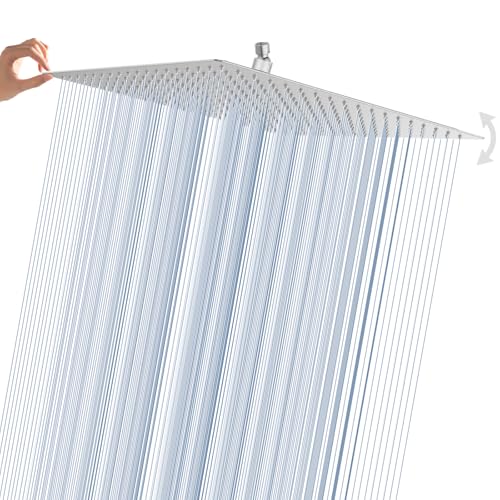 Oversize Rain Shower Head, Ultra Thin 16 Inch Square Stainless Steel Rainfall Shower Head with 360° Rotation, High Pressure Waterfall, Full Body Coverage, Brush Nickel - color: Brushed Nickel, size: 16 Inch