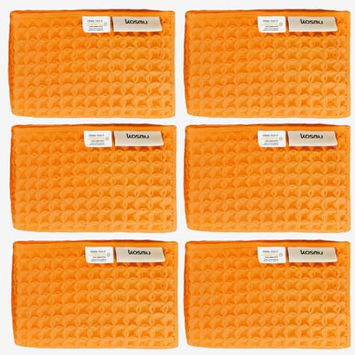 Luxury Organic Japanese Cotton Waffle Bath Towel | Thick, Absorbent, Quick Dry Bathroom Towels for Shower, Sauna, Onsen| Hotel & Spa Quality, Gift-Ready (Coral Orange, Face Towel (6 Pack)) - color: Coral Orange, style: Face Towel Set (6 Pack)
