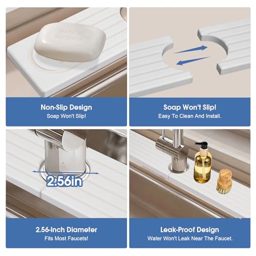 Drying Stone Faucet Mat for Kitchen Sink, Trays Diatomite Quick Dry Around Faucet Mats, 30 Inch Long Kitchen Sink Splash Guard Behind Faucet, Prevent Moisture on Kitchen Bathroom Counter - color: Milky white, size: 30" x 4"