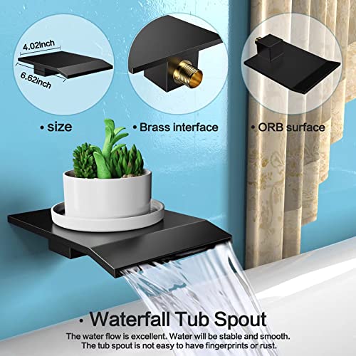 Matt Black Shower System Rain Faucet Set with Tub Spout, 10 inch | All-Metal Wall Mounted Bathroom Shower Faucet Set with Safe Pressure Balance Valve, Water Saving High Pressure Rainfall Head - color: Matte Black, style: 10in with Tub spout