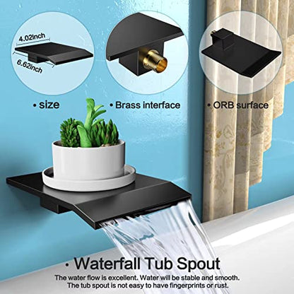 Matt Black Shower System Rain Faucet Set with Tub Spout, 10 inch | All-Metal Wall Mounted Bathroom Shower Faucet Set with Safe Pressure Balance Valve, Water Saving High Pressure Rainfall Head - color: Matte Black, style: 10in with Tub spout