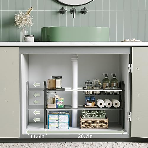 Under Sink Organizers and Storage,Expandable under cabinet organizer Shelf | 2 tier expandable shelf for kitchen,bathroom,6 Removable ABS Panels and 2 Baskets,Adjustable partition height,20.7-32.3" W - size: 6 Panels and 2 Baskets