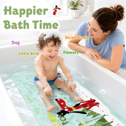 Baby Bath Mat for Tub Non Slip Kids, BPA Free Extra Long Bathtub Mat 40x16 with Drain Holes and 200 Suction Cups, Non Toxic Machine Washable Toddler Bath Mat, Eco-Friendly Certified - color: Greenjoydog