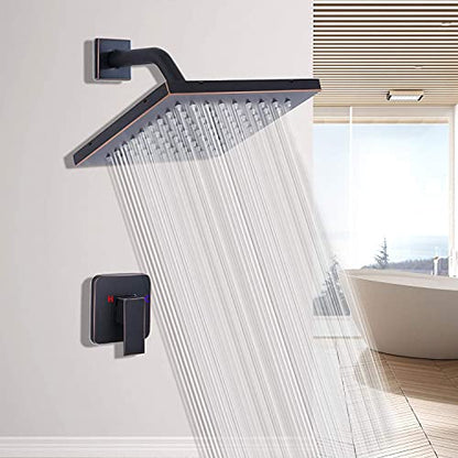 Oil Rubbed Bronze Shower Faucet GGStudy Single Function Shower Trim Kit with Rough-in Valve Shower Set Bath Rainfall Shower Faucet System 8inch Square Stainless Steel Metal Shower Head - color: Oil Rubbed Bronze, style: Square