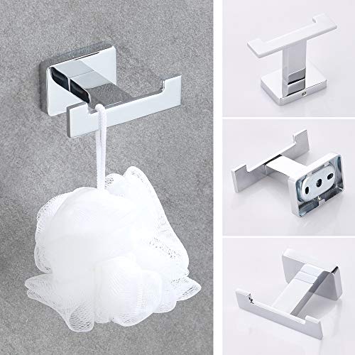 4 Piece Bathroom Hardware Accessories Set,Chrome Stainless Steel Towel Bar Sets Wall Mounted - Includes 18" Towel Bar, Square Towel Ring, Toilet Paper Holder, Robe Towel Hook - color: Chrome, size: 18 inches