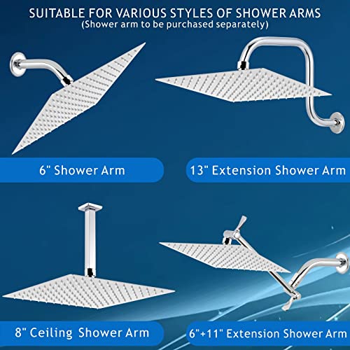 Voolan Rain Shower Head - High Flow Large Rainfall Shower Heads Made of Stainless Steel - Waterfall Bathroom Square Showerhead - Ceiling or Wall Mount (12" Chrome) - color: Chrome, size: 12 Inch