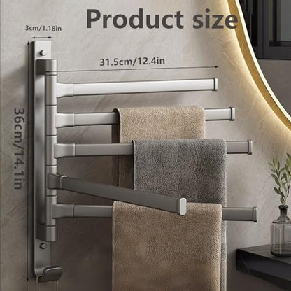 Towel Rack,180° Swivel Towel Rack,Advanced Materials Multi-Arm Towel Bar,Space Saving Wall Mounted Towel Holder with Hook,Rustproof Swing Out Towel Hanger for Bathroom,Kitchen(Gray,5 Poles) - color: Gray, size: 5 poles