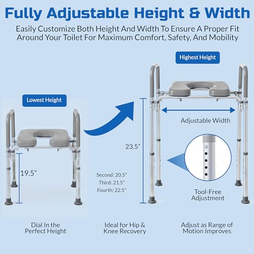 Ultimate Raised Toilet Seat with Handles, Padded, Armrests, Adjustable Height, Premium Elevated Toilet Seat for Elderly Bathroom Safety with Arms, Standard and Elongated Toilets, Gray - color: Gray