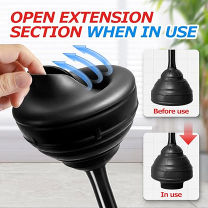 FORASTO Toilet Plunger with Holder,Powerful Clog Removal,Heavy Duty Plunger | Plungers for Bathroom,Bathroom Accessories,Cleaning Supplies,Home Essentials,Bathroom Decor,Toilet Bowl Cleaners,Black