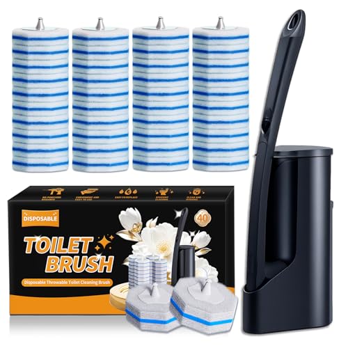 Disposable Toilet Brush - Toilet Bowl Cleaner, Toilet Cleaning Supplies, Toilet Brush with Holder, Toilet Bowl Cleaner Wands，40 Refills for Toilet Cleaning and Hygienic Bathroom Maintenance - style: Toilet brush+40 refills