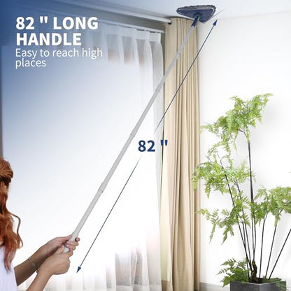 BOOMJOY Wall Cleaner Mop with 82 Inches Long Handle, Baseboard Cleaner Tool Duster with Squeegee, Ceiling Cleaning Tool with 6 Replacement Pads for Painted Walls, Window, Floor - Blue - color: Blue