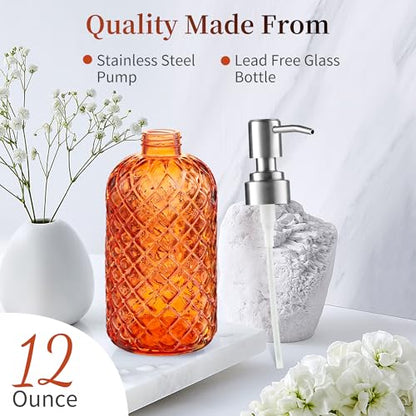Kaishun Refillable Glass Soap Dispenser (2PC) for Hand Soap & Lotion,Orange - color: Orange (2 Pack)