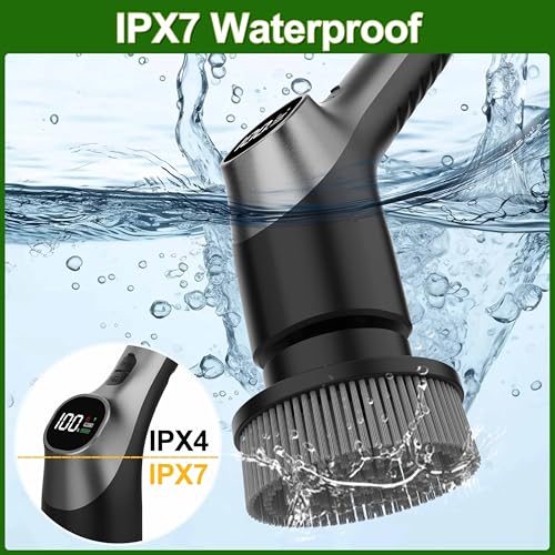 Electric Spin Scrubber, Shower Scrubber with Long Handle Adjustable LCD Display, 2 Speed Shower Cleaner, 7 Replaceable Brush Heads Bathroom Cleaning Brush, Bath Tub Power Scrubbers Black G3 - color: Black