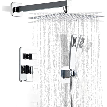 10 Inch Polished Chrome Shower Faucet Set with Rain Shower Head and Handheld Spray, Wall Mounted Rainfall Shower Head with Handheld Combo, Bathroom luxury Shower System with Valve and Trim - color: Polished Chrome, size: 10 IN