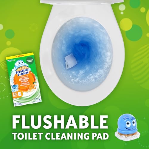 Scrubbing Bubbles Flushable Toilet Bowl Wand Cleaner Refills, Fresh Brush Cleaner Toilet Refill Pads, Removes Limescale & Odors, Citrus Scent, 10 Count (Pack of 1) - size: 10 Count (Pack of 1), style: Refill